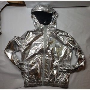 Astra Jacket Womens Medium Reversible Met. Silver Black Wind Water Proof $119.00